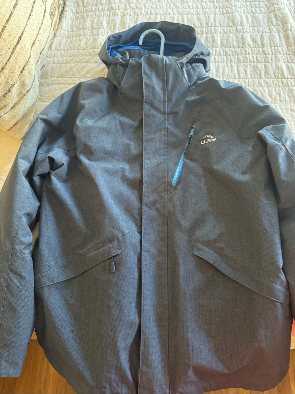 L.L. Bean Youth Hooded Winter Jacket in Charcoal with Blue Accent
